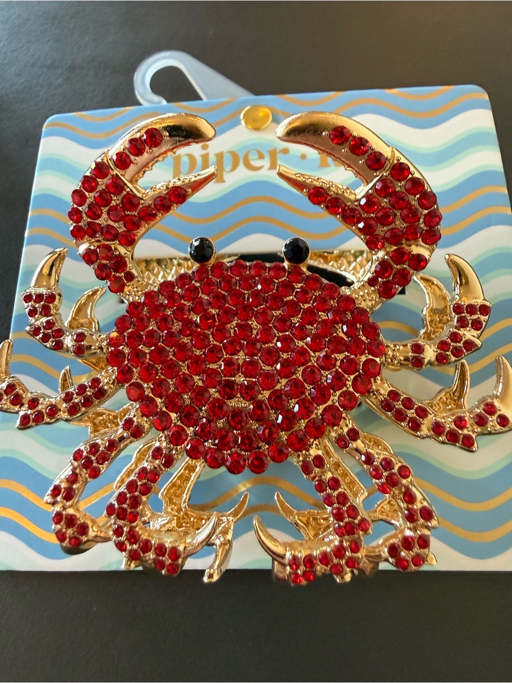 Red Crystal Crab hair or bag clip- Gold Tone
